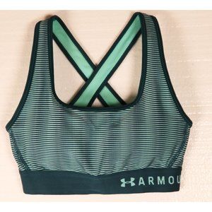 Under Armour Compression Sportsbra Dark/Light Teal Green Stripes Cross Back xs